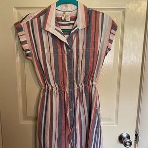 Multi-colored Striped Dress w/Cinched Waist